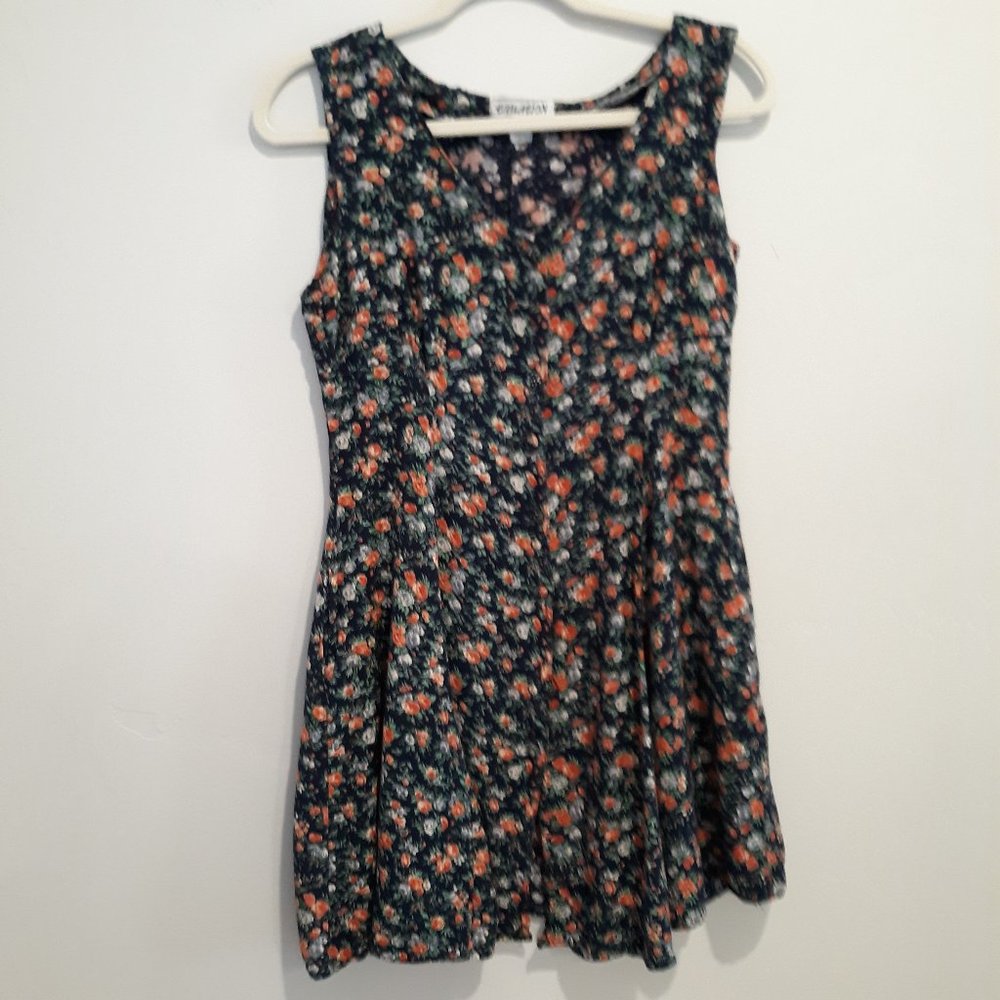 Navy Floral Mini Dress Size Medium Fit and Flare